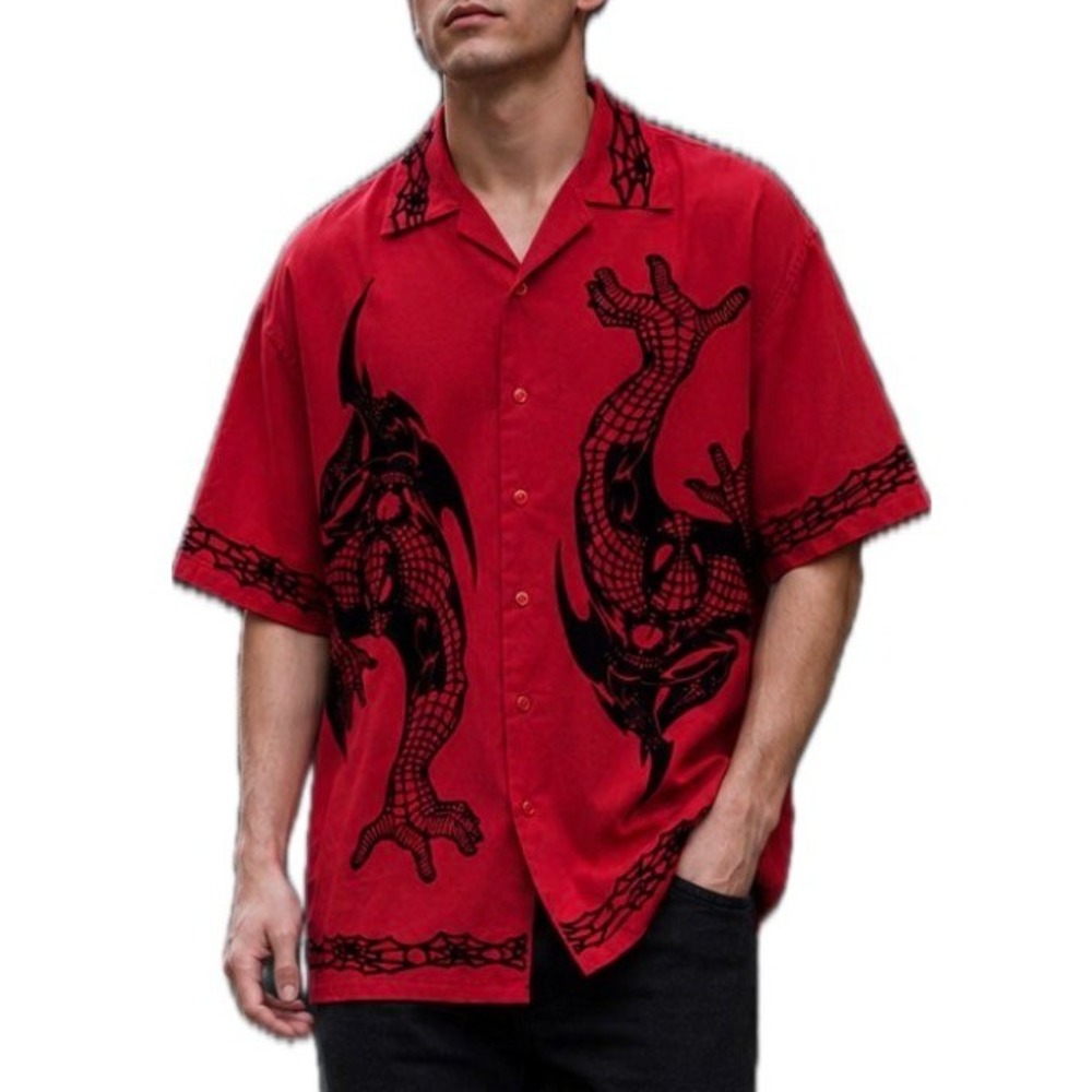 VTG 2001 Marvel Spider Man Button Down Shirt. Red/Black Velvet Men's Size XL.